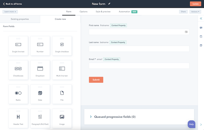 HubSpot's free online survey and form builder