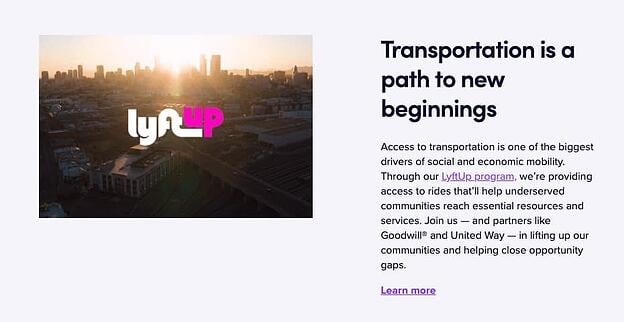 Lyft rideshare's Lyft up program for charity