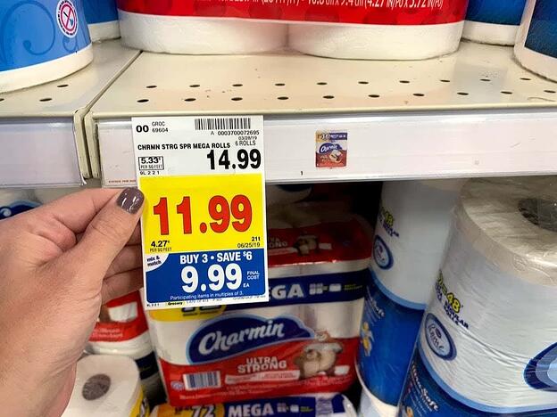 Kroger price discount example with a price reduction from 11.99 to 9.99 when you buy three