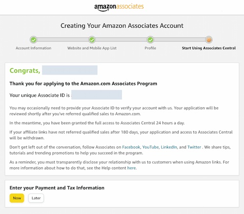 Amazon associate program example: Congratulations