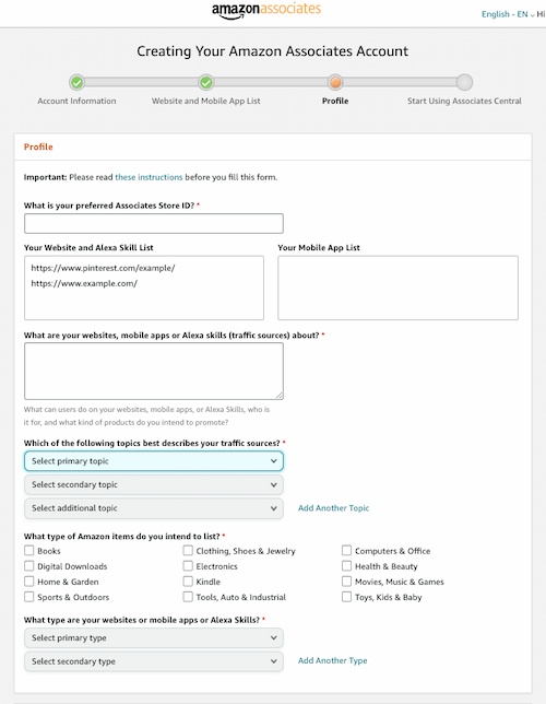 creating your amazon affiliate store id