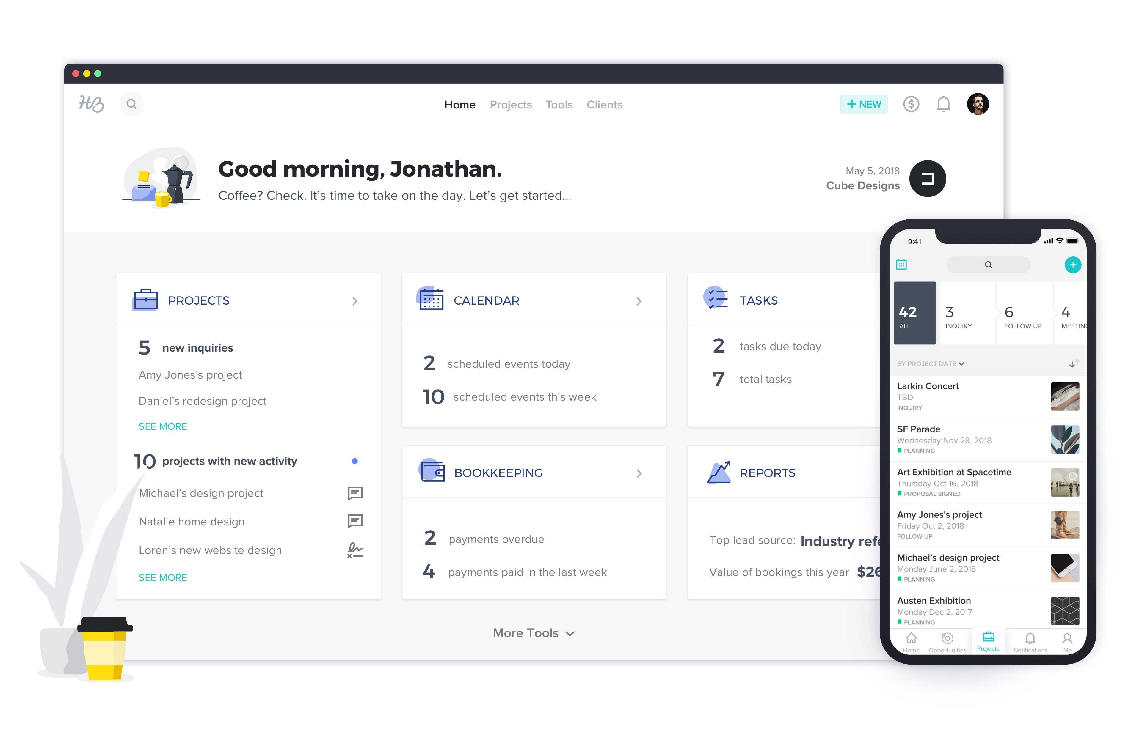 sales funnel example: honeybook