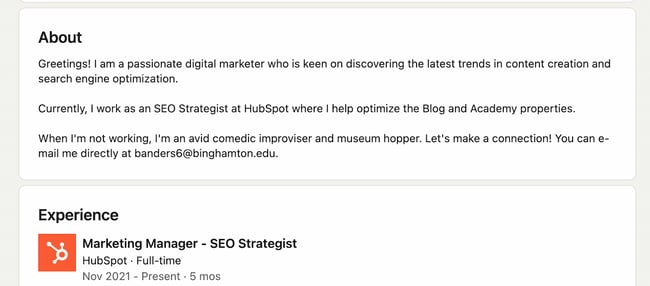 linkedin summary templates for sales: friendly neighbor example