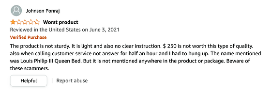 customer dissatisfaction example: customer dissatisfied with quality
