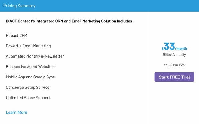 saas pricing model example: ixact contact