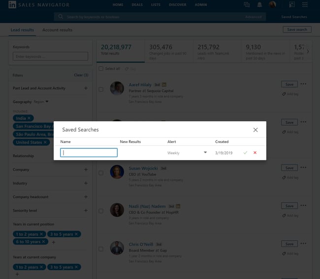 linkedin sales navigator team: teamlink search