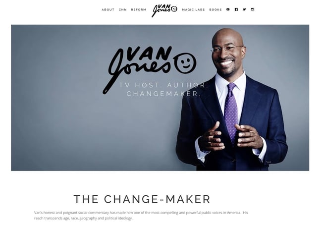 Example sales pitch by professional speaker Van Jones on his website