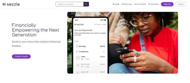 Sezzle buy now pay later site