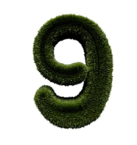 Number nine in grass texture isolated over white