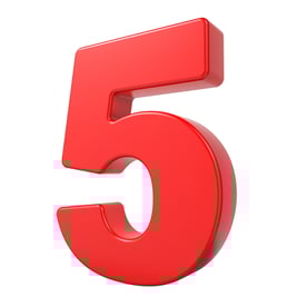 Red 3D Digit 5 Isolated on White Background.